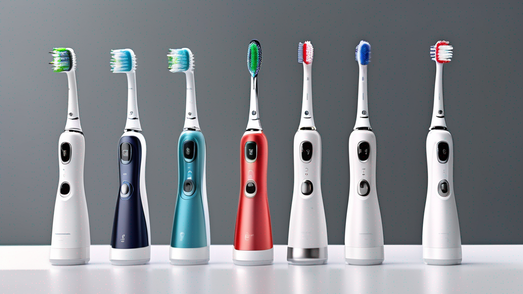 Electric toothbrush gently brushing gums, labeled %27for sensitive teeth%27, showing comfort features