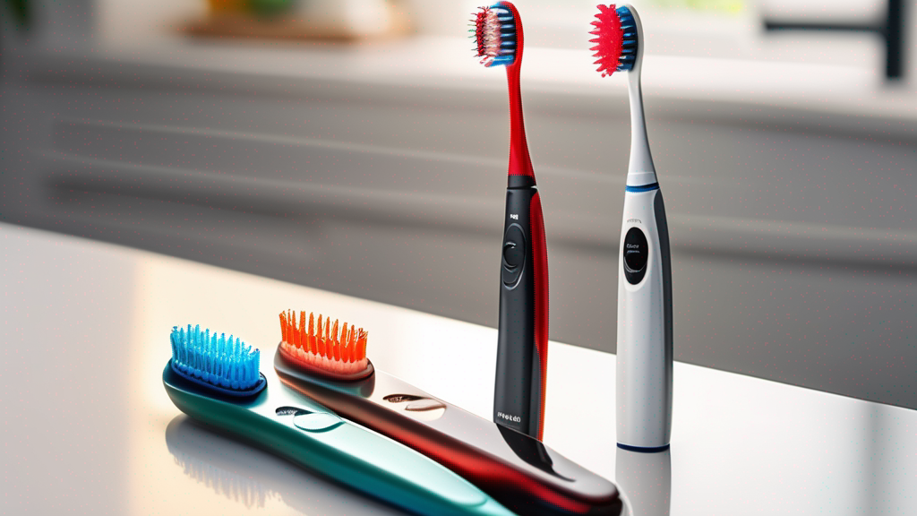 Split image of electric and manual toothbrushes with brushing effects and effectiveness bars