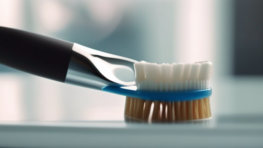 Person brushing teeth while multitasking ‚Äì on laptop or commuting ‚Äì with oral care icons